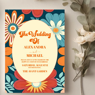 Convites Casamento Floral Retro dos Anos Setenta