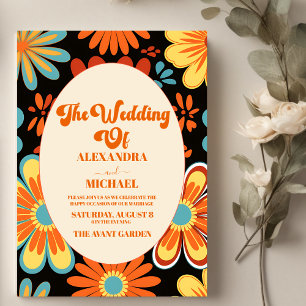 Convites Casamento Floral Retro Groovy