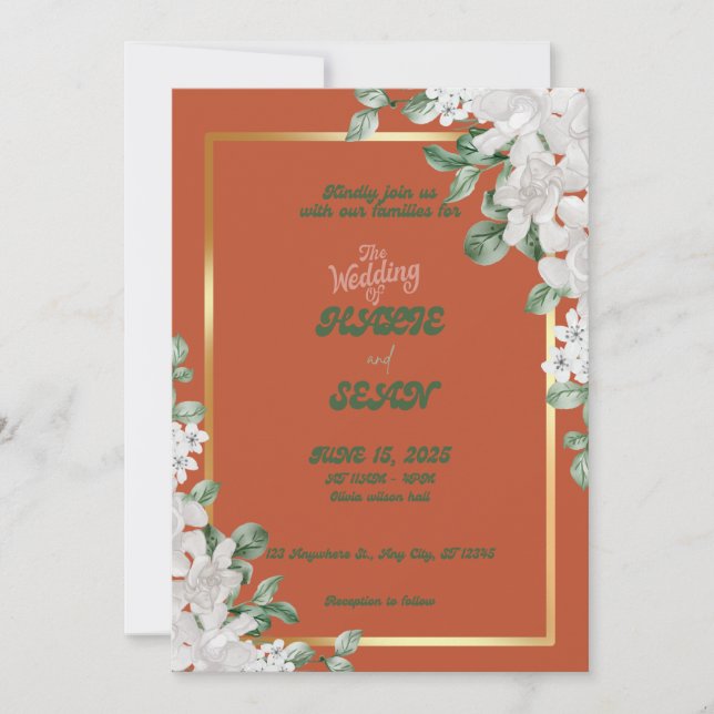 Convites Casamento Floral Retro Terracata (Frente)