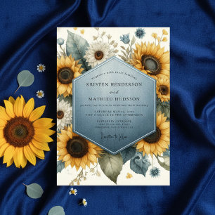 Convites Casamento Floral Romance Amarelo Dourado