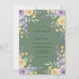 Convites Casamento Floral Romance Amarelo Lavanda