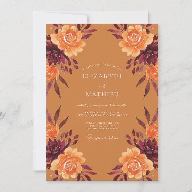 Convites Casamento Floral Romance Âmbar Moody (Frente)