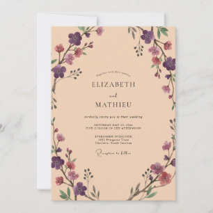Convites Casamento Floral Romance Ameixa Pêssego