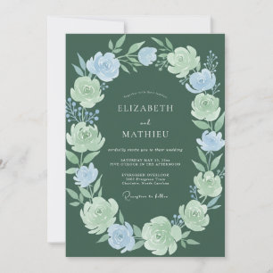 Convites Casamento Floral Romance Azul Claro Salvia