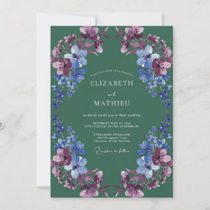 Convites Casamento Floral Romance Azul Esmeralda