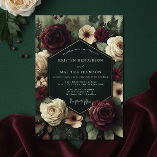 Convites Casamento Floral Romance Burgundy Profundo