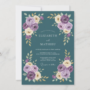 Convites Casamento Floral Romance de Ámbar Azul