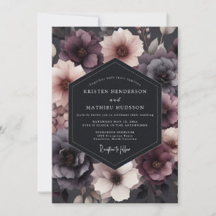 Convites Casamento Floral Romance de Ameixa Profunda