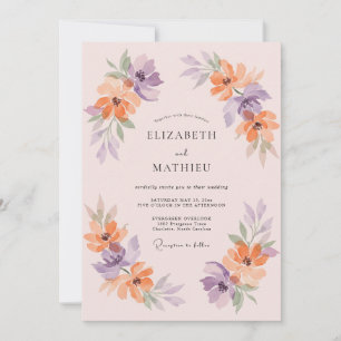 Convites Casamento Floral Romance de Lavanda e Pêssego