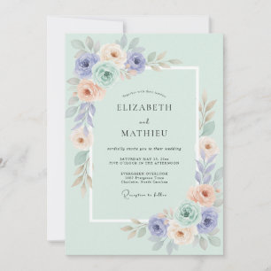 Convites Casamento Floral Romance de Rosa Azul e Pêssego