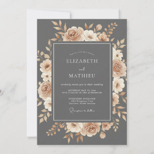 Convites Casamento Floral Romance em Ardósia e Pêssego