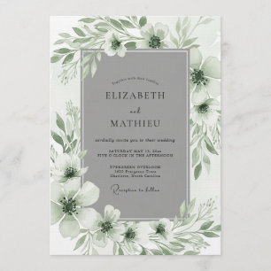 Convites Casamento Floral Romance em Verde Salvia