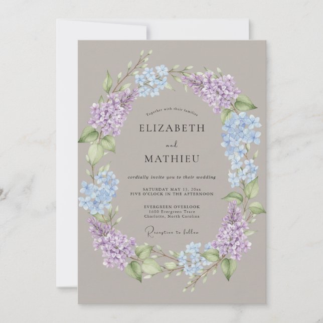 Convites Casamento Floral Romance Hortênsia Roxo (Frente)
