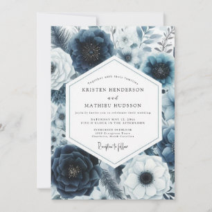 Convites Casamento Floral Romance Naval Profundo