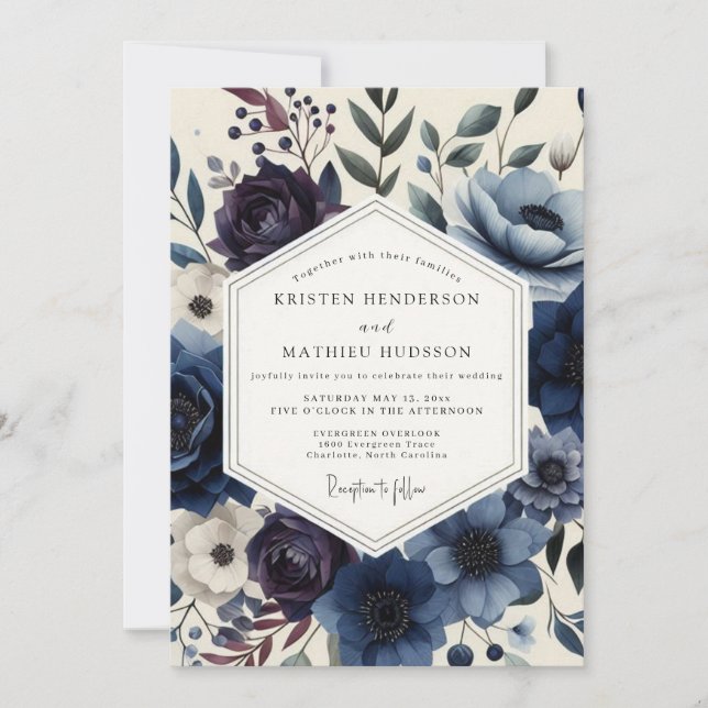 Convites Casamento Floral Romance Naval Temperamental (Frente)