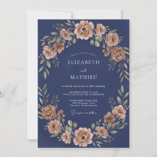 Convites Casamento Floral Romance Navy Ferrugem