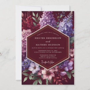 Convites Casamento Floral Romance Nocturno Borgonha