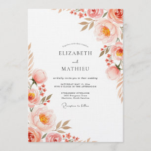 Convites Casamento Floral Romance Peônia Coral