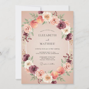 Convites Casamento Floral Romance Rosa Burgundy