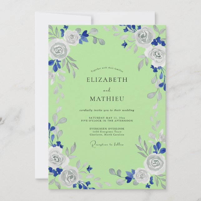 Convites Casamento Floral Romance Verde Lima (Frente)