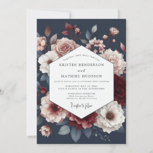 Convites Casamento Floral Romance Vermelho Intenso
