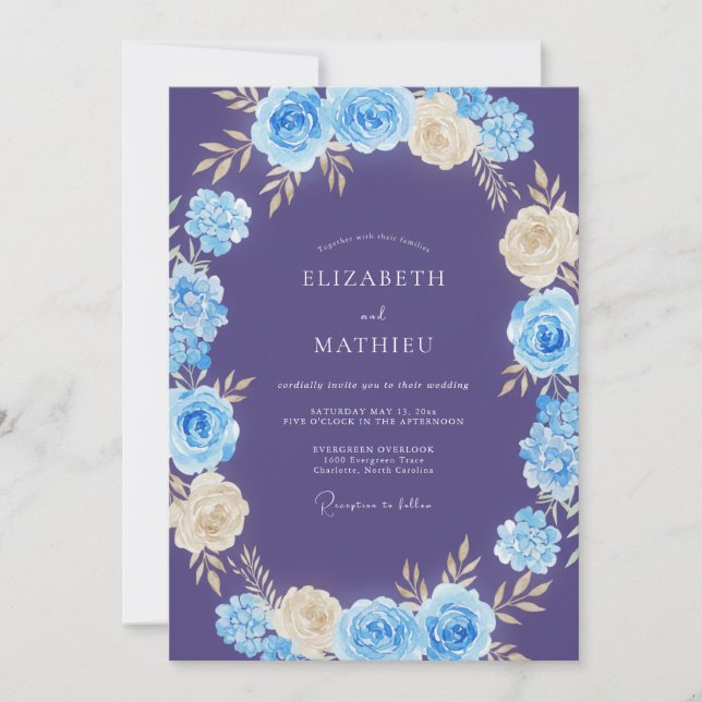 Convites Casamento Floral Romance Violeta Profundo (Frente)