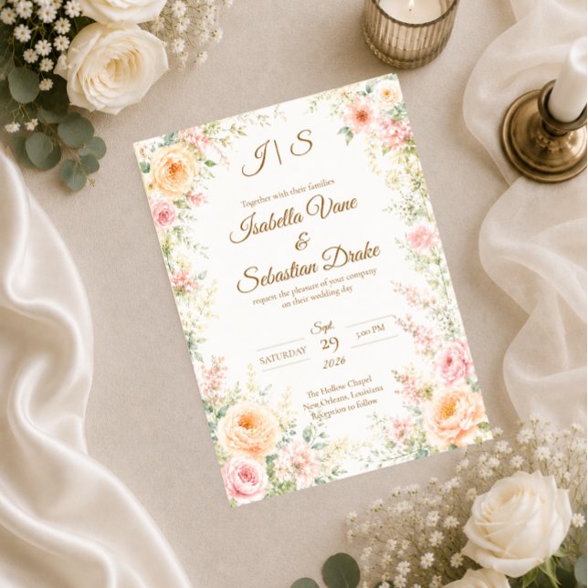 Convites Casamento Floral Romântico (Criador carregado)