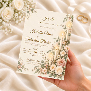 Convites Casamento Floral Romântico à Luz de Velas