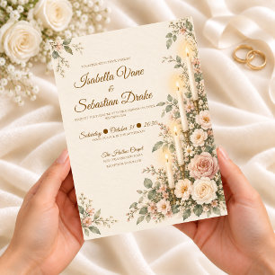Convites Casamento Floral Romântico à Luz de Velas