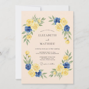 Convites Casamento Floral Romântico Amarelo Marinho