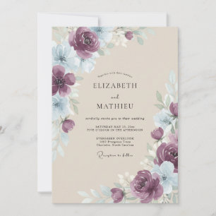 Convites Casamento Floral Romântico Ameixa
