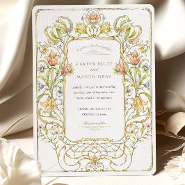 Convites Casamento Floral Romântico Art Nouveau