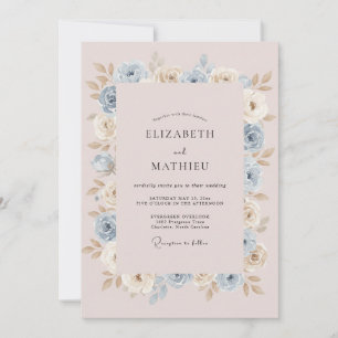 Convites Casamento Floral Romântico Azul Claro