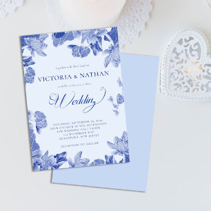 Convites Casamento Floral Romântico Azul Lotus