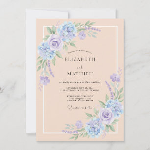 Convites Casamento Floral Romântico Azul Pálido