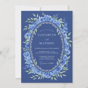 Convites Casamento Floral Romântico Azul Real