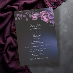 Convites Casamento Floral Romântico Azul Roxo Sombrio