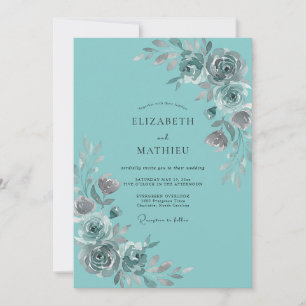 Convites Casamento Floral Romântico Azul Turquesa Sombrio