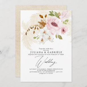 Convites Casamento Floral Romântico Blush Brown Greenery Bo