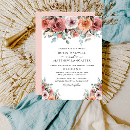 Convites Casamento Floral Romântico Blush Peach