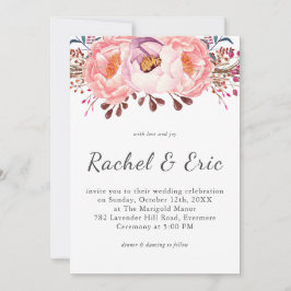 Convites Casamento Floral Romântico - Blush Peony - Rosa