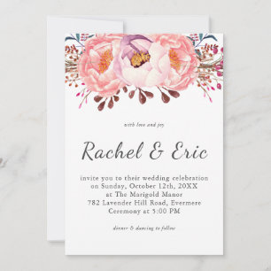 Convites Casamento Floral Romântico - Blush Peony - Rosa