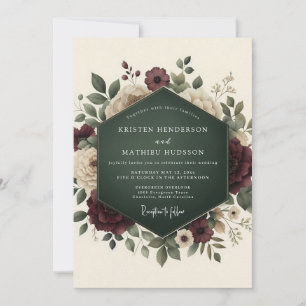 Convites Casamento Floral Romântico Borgonha