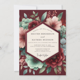 Convites Casamento Floral Romântico Borgonha Mal-humorado