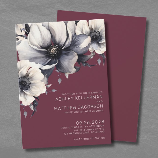 Convites Casamento Floral Romântico Burgundy (Fall Romantic Burgundy Floral Wedding Invitation)