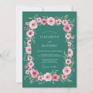 Convites Casamento Floral Romântico com Flora Teal em Flor