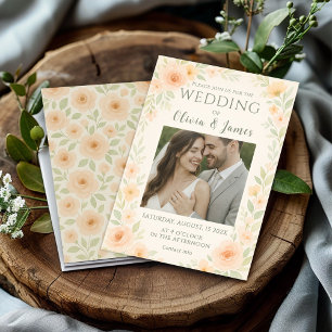 Convites Casamento Floral Romântico com Rosas de Pêssego Su