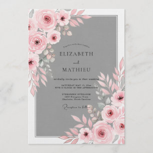 Convites Casamento Floral Romântico com Rubor Rosa