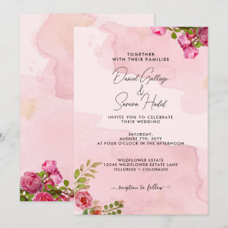 Convites Casamento Floral Romântico Cor de Água Pinta-Rosa