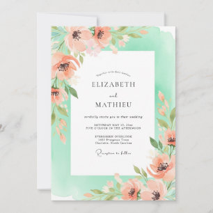 Convites Casamento Floral Romântico Coral